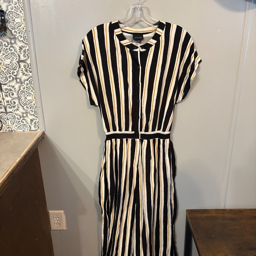 Who What Wear Black Rust White Striped Pant Wide Leg Jumpsuit (Women's XS)